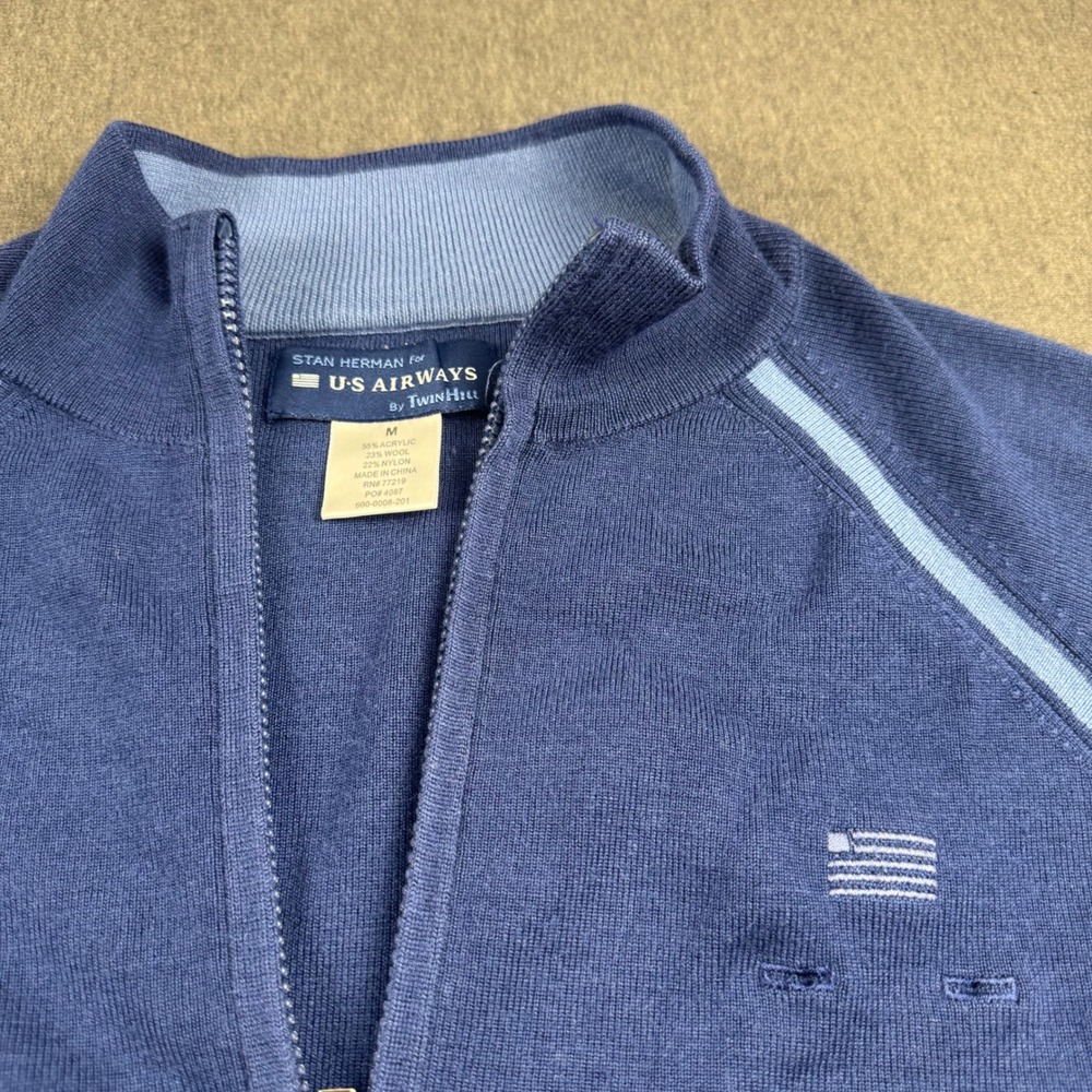 Stan Herman US Airways TwinHill Blue‎ Full Zip Wool Blend Uniform Sweater Mens M